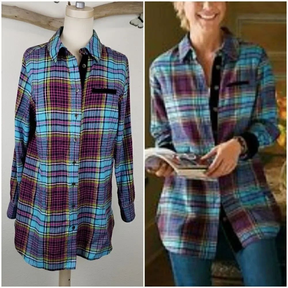 Soft surroundings Highland plaid top 27100